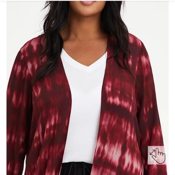 Torrid Women’s Red Tie Dye Gauze Long Sleeve Open Front Cardigan - Picture 3 of 14
